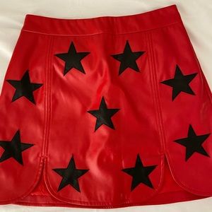 Buddy Love Red Leather Mini Skirt with Black Leather Stars